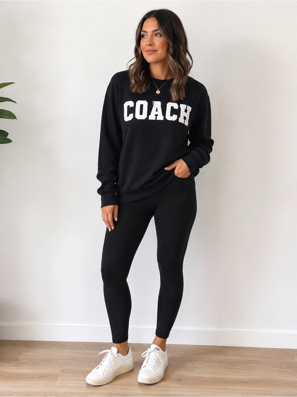 Coach Collegiate Varsity Crewneck Sweatshirt Women’s Large Black